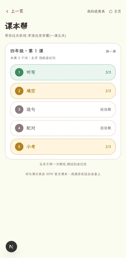 一课五关的关卡地图,做过的关标着成绩